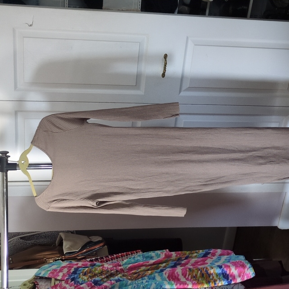 H&M Long Sleeve Ribbed Dress - Brown